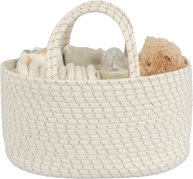 JUNBOLE Diaper Caddy Organizer Cotton Rope Baby Basket Nursery Storage and Portable Tote Bag for Car Ideal Baby Shower Gifts and Registry Must-Have for Newborn Essentials striped - Image 1